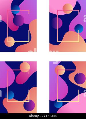 This image features a collection of four abstract designs each showcasing a vibrant and dynamic color palette Stock Vector