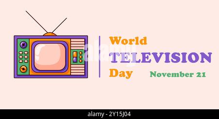 World television day november 21 banner design in cartoon style. Retro TV. Concept for greeting card, poster. Vector illustration. Stock Vector
