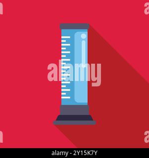 Graduated cylinder casting a long shadow is standing on a plain red background Stock Vector