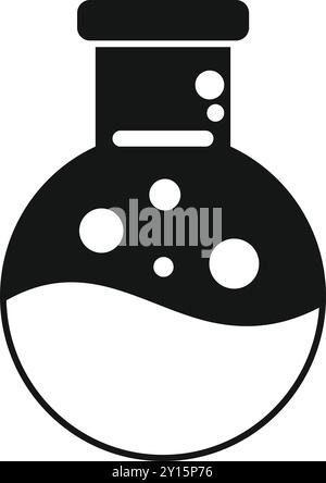 Simple vector icon of a round bottom flask containing bubbling liquid, isolated on a white background Stock Vector