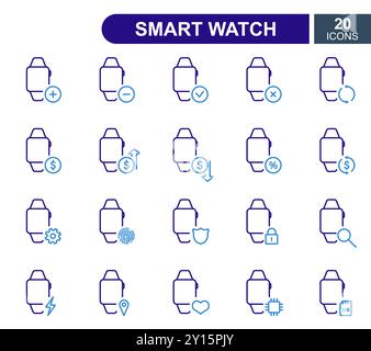 Set of Smart Watch Line Icons. Smart Watch repair service, sale, loan, renovation and update system line icons. Editable Stroke. Vector illustration Stock Vector