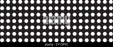 Repeated white hexagone shapes on black background. Perforated surface with honeycomb holes. Bee hive texture. Pegboard, radiator or speaker grid Stock Vector