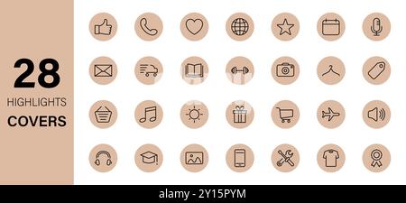 Highlights Line Icon Set. Stories Covers Linear Icons. Highlights for Lifestyle, Travel and Beauty Bloggers, Photographers and Designers. Outline Stock Vector