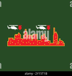 Pixel city battle game Design Background Stock Vector