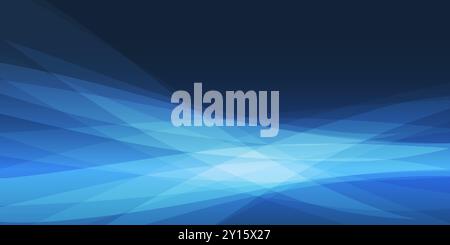 Dark Abstract Minimalist Blue and Black Wavy Flowing Translucent Overlapping 3D Geometric Shapes - Background Design with Copyspace - Simple Wide Scal Stock Vector
