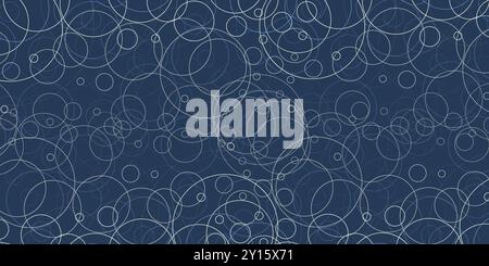 Simple Abstract Dark Blue Minimalist Pattern of Overlapped Various Randomly Placed and Sized Circles - Minimal Geometric Texture, Generative Art, Wide Stock Vector