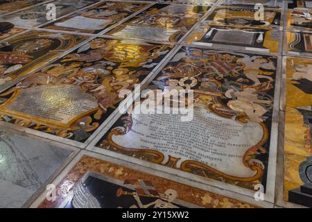 Valletta, Malta - August 23, 2019: Gravestones of Saint John Co-Cathedral. Catholic co-cathedral dedicated to Saint John the Baptist. It was built by Stock Photo