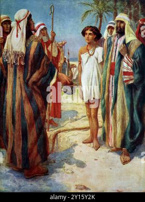 Illustration Joseph being Sold By his Brethren to the Ishmeelites (Genesis) from 19th Century Religious Children's Book Sunday Afternoon Stories Gleanings from the Bible by L.L Weedon Stock Photo