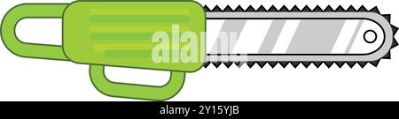 Green chainsaw lying horizontally and pointing right on a white background Stock Vector