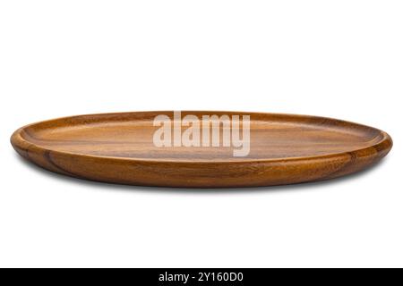 Side view of single empty wooden tray isolated on white background with clipping path. Stock Photo