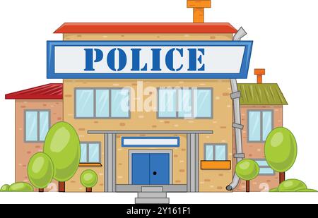 Colorful cartoon police station building with a blue sign, suitable for concepts such as law enforcement, security, and justice Stock Vector