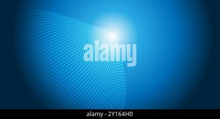 Dark Blue Wavy Spotted Pattern, 3D Round Lit Surface - Futuristic Minimalist Background with Bright Light and Dotted Texture - Vector Illustration Stock Vector