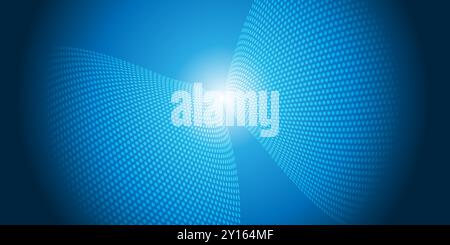 Dark Blue Wavy Spotted Pattern, 3D Round Lit Surfaces - Abstract Futuristic Minimalist Background with Bright Light and Dotted Texture - Vector Illust Stock Vector