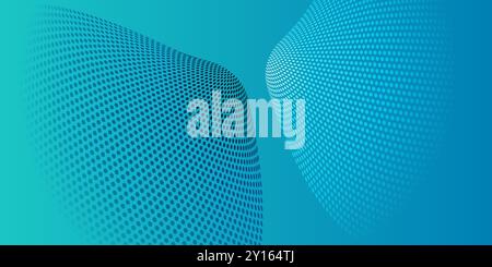 Dark and Light Blue Wavy Spotted Pattern - 3D Round Lit Surface - Futuristic Minimalist Background with Dotted Texture - Vector Illustration Stock Vector