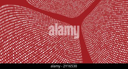Red and White Wavy Spotted Pattern, 3D Round Lit Surfaces - Futuristic Minimalist Background with Dotted Texture - Vector Illustration Stock Vector