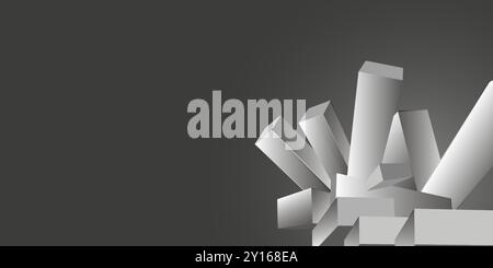Modern Style Black and White 3D Prismatic Crystal Shapes - Background, Texture with Copyspace, Place, Room for Your Text - Vector Design Template Stock Vector