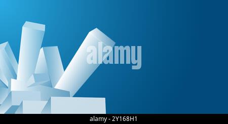 Modern Style White 3D Prismatic Crystal Shapes on Blue Background, Texture with Copyspace, Place, Room for Your Text - Vector Design Template Stock Vector