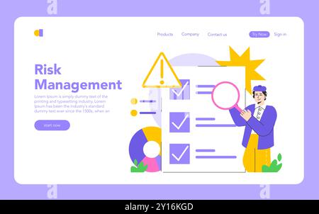 Risk Management concept. Analyzing potential business hazards with checklist and warning sign. Vector illustration. Stock Vector