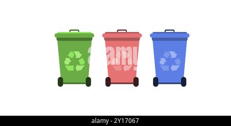 Recycling Bin trash Flat Design Cleaning Icon with Side color Stock Vector