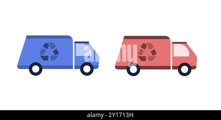 trash can, recycle bin and garbage truck vector icon set. garbage removal icons with recycle signs isolated on white background Stock Vector