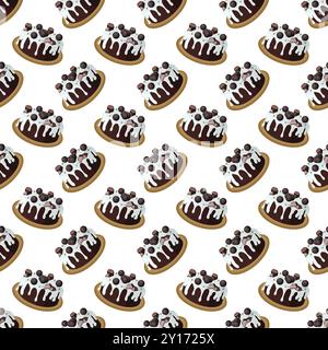 Chocolate cake with sugar icing. Vector illustration on a white background. Simple seamless pattern. Stock Vector
