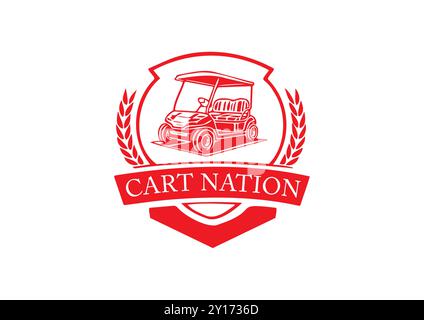 Cart Nation Emblem: Golf Cart and Laurels Badge Design Stock Vector