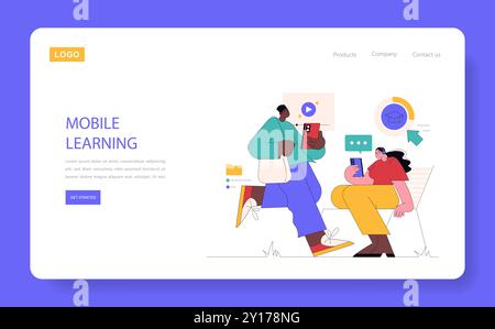 Adult Education concept. Online learners using mobile devices for education. Engaged in e-learning through smartphones, exemplifying modern education. Vector illustration. Stock Vector