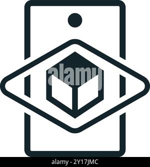 Smartphone displaying a 3d cube for augmented reality learning Stock Vector