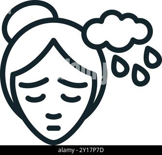 Sad woman suffering mental health problem feeling depressed with raining cloud Stock Vector