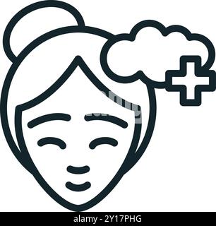 Woman smiling with positive thinking cloud symbol minimalist line art icon Stock Vector