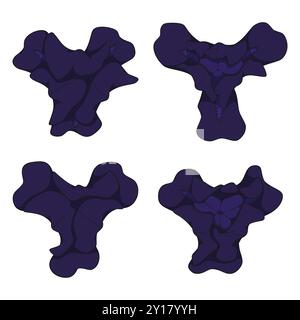 Set of color illustrations with black iris flowers. Isolated vector objects on white background. Stock Vector