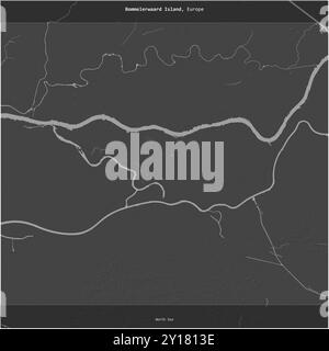 Bommelerwaard Island in the North Sea, belonging to Netherlands, cropped to square on a bilevel elevation map Stock Photo