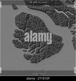 Disko Island in the Baffin Bay, belonging to Greenland, cropped to square on a bilevel elevation map Stock Photo