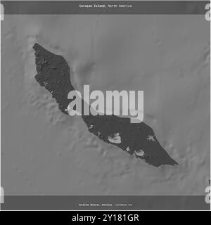 Curacao Island in the Caribbean Sea, belonging to Netherlands, cropped to square on a bilevel elevation map Stock Photo