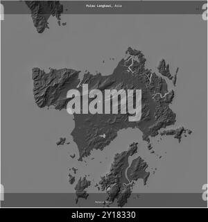 Pulau Langkawi in the Malacca Strait, belonging to Malaysia, cropped to square on a bilevel elevation map Stock Photo