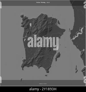 Pulau Penang in the Malacca Strait, belonging to Malaysia, cropped to square on a bilevel elevation map Stock Photo