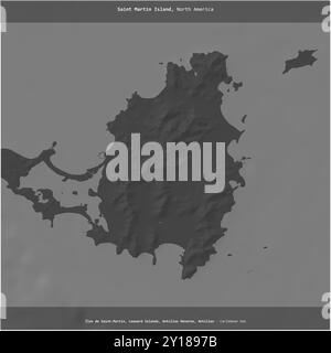 Saint Martin Island in the Caribbean Sea, shared between: Netherlands, France, cropped to square on a bilevel elevation map Stock Photo