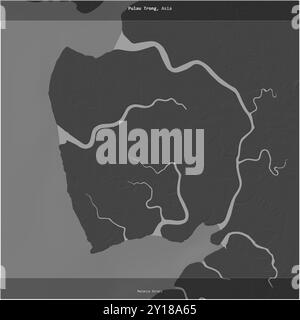 Pulau Trong in the Malacca Strait, belonging to Malaysia, cropped to square on a bilevel elevation map Stock Photo