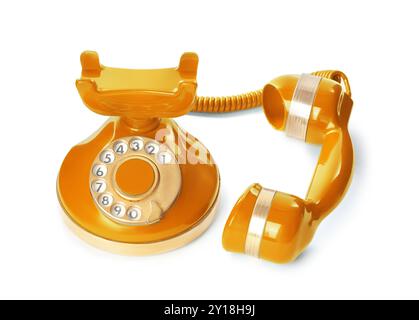 Elegant vintage orange telephone isolated on white Stock Photo