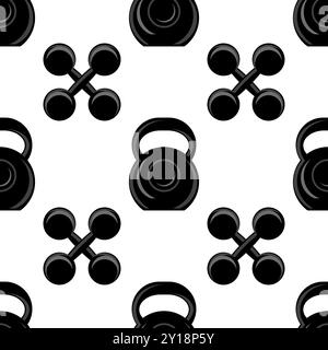Vector Illustration with silhouettes of weights on a white background. Seamless pattern. Fitness collection Stock Vector