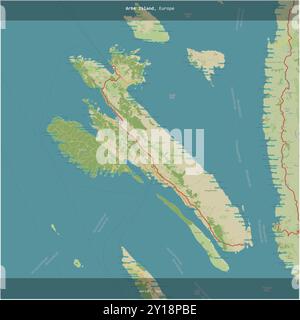 Arbe Island in the Adriatic Sea, belonging to Croatia, cropped to square on a topographic, OSM Humanitarian style map Stock Photo