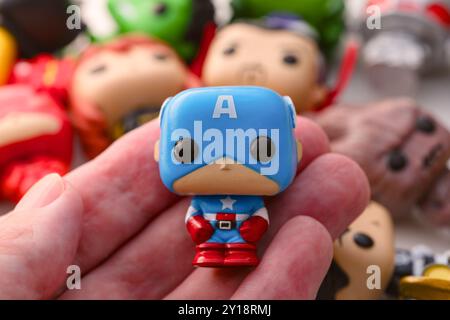 Tambov, Russian Federation - August 23, 2024 A Captain America Funko POP Mini Vinyl Figure in a person hand. Stock Photo