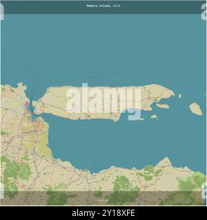 Madura Island in the Java Sea, belonging to Indonesia, cropped to square on a topographic, OSM Humanitarian style map Stock Photo