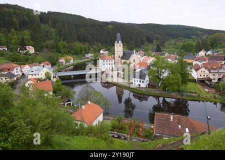 Czech Republic, Rožmberk nad Vltavou - May 07, 2024: View of the town at the Vltava River. Stock Photo