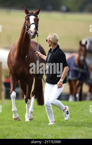 Stamford, Stamford. 04th Sep, 2024. Zara Tindall who will be competing with Class Affair, seen at the vets inspection at The Defender Burghley Horse trials in Stamford, Lincolnshire, on 4th September, 2024. Credit: Paul Marriott/Alamy Live News Stock Photo