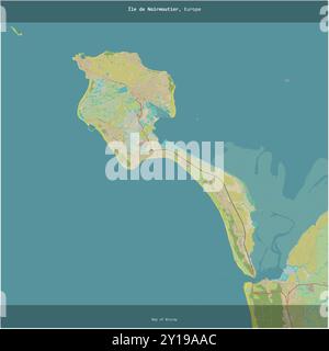 Ile de Noirmoutier in the Bay of Biscay, belonging to France, cropped to square on a topographic, OSM Humanitarian style map Stock Photo