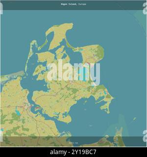 Rugen Island in the Baltic Sea, belonging to Germany, cropped to square on a topographic, OSM Humanitarian style map Stock Photo