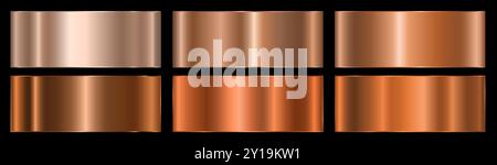 A set of copper metal gradients on a black background. Banners with a metallic copper gradient texture. Stock Vector