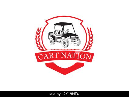 Cart Nation Emblem Having Golf Cart and Laurels Badge Design Stock Vector
