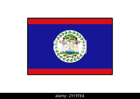 The flag of Belize showcases its unique design featuring a blue background with red borders, a central coat of arms, and vibrant symbols of national pride. Stock Vector